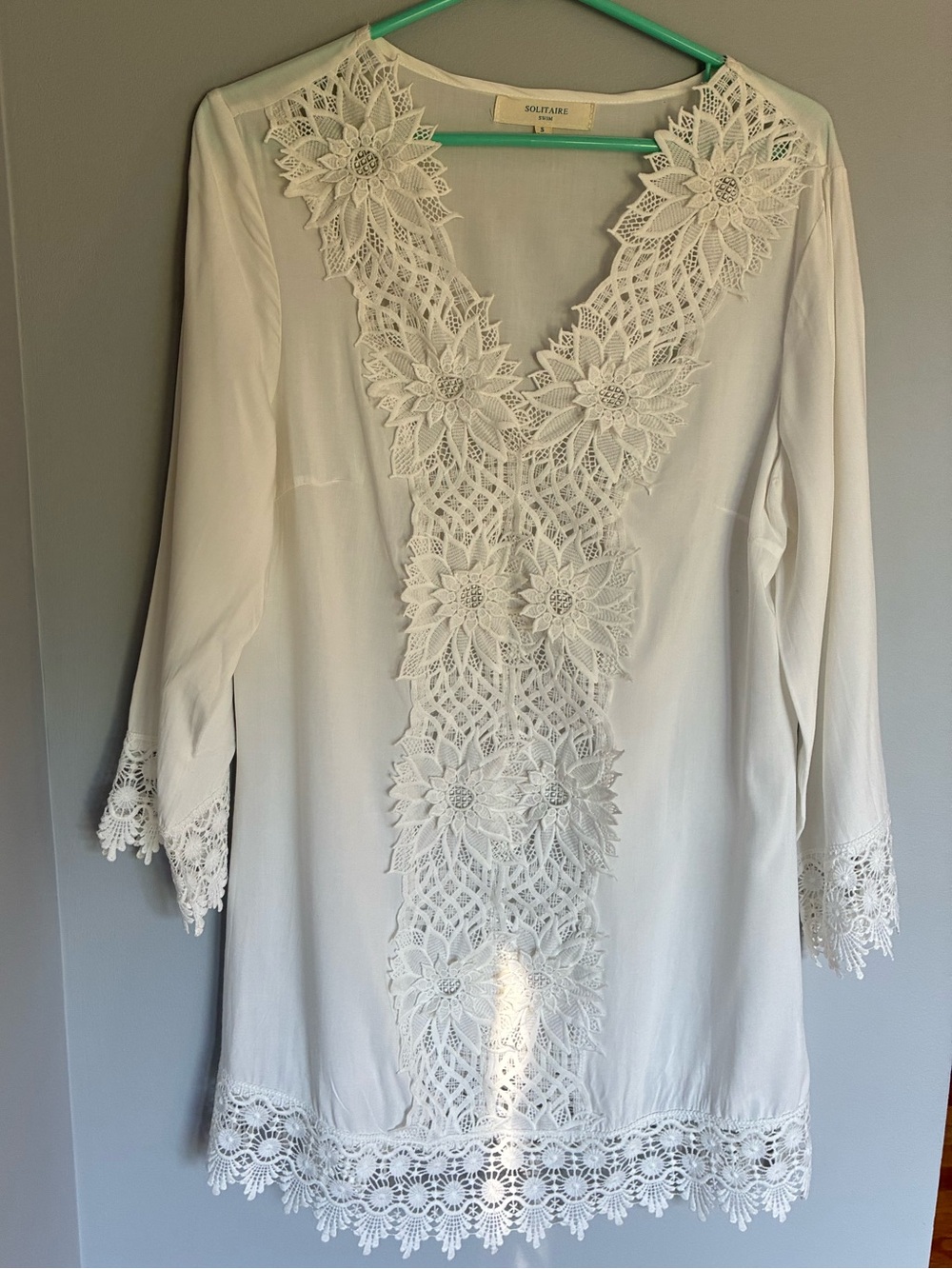 Solitaire White Crochet Lace V-Neck Swim Cover Up